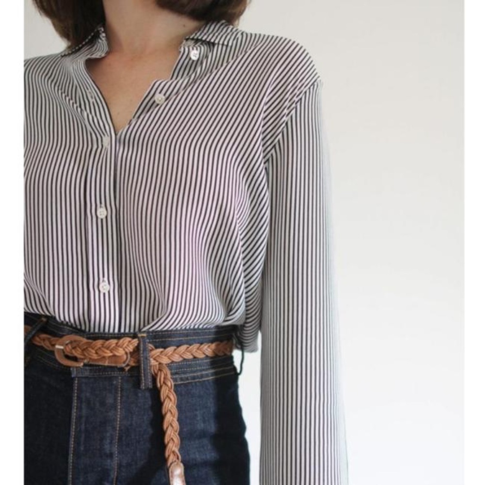 Everlane Burgundy Striped Silk Relaxed Shirt